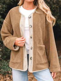 Rhoda | Women's Button Down Sherpa Coat Camel