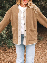 Rhoda | Women's Button Down Sherpa Coat Camel