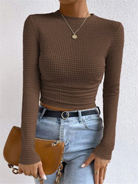 Bettina fitted long sleeve top in Brown