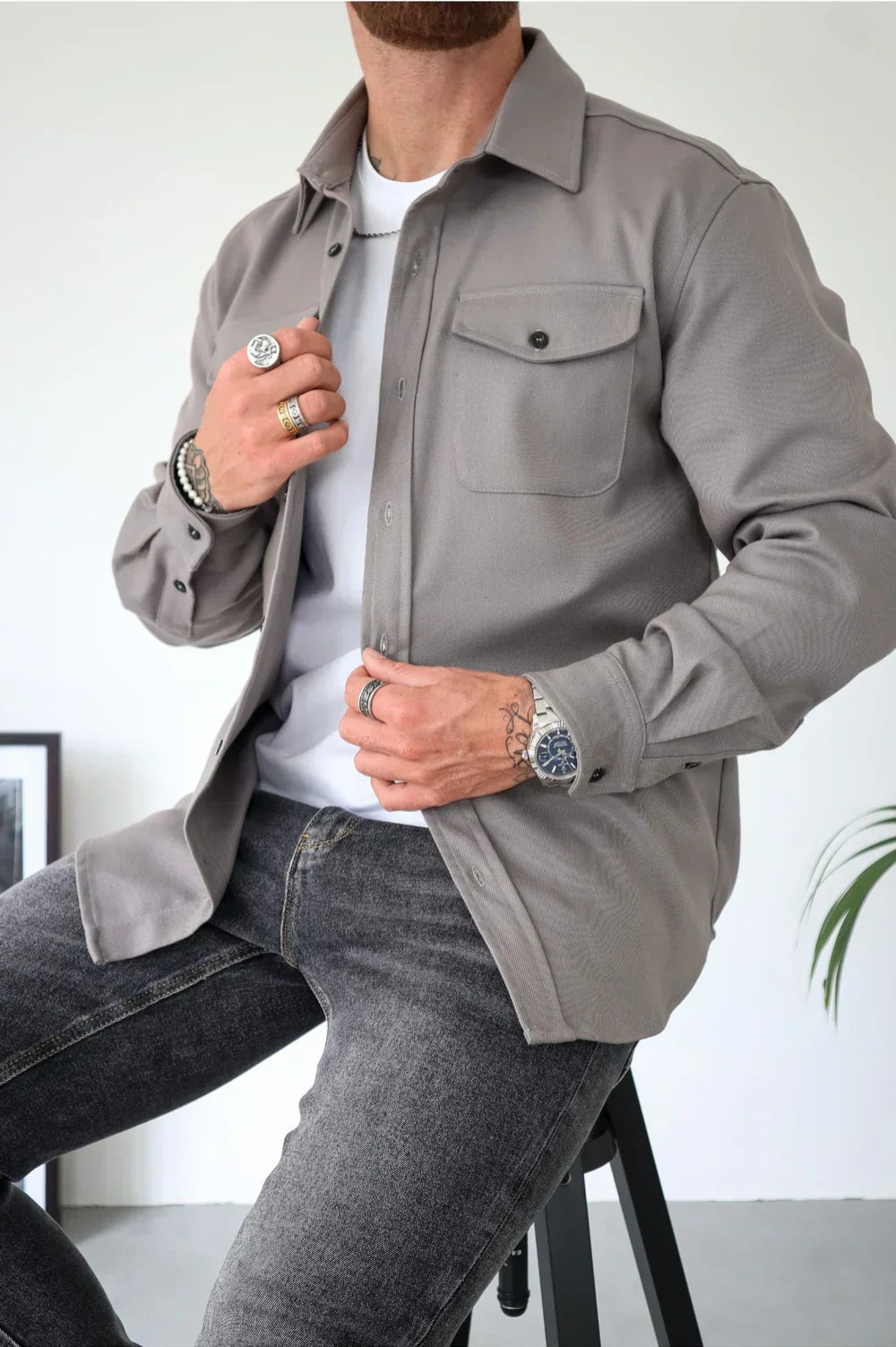 Lyndon long sleeve shirt jacket in Grey