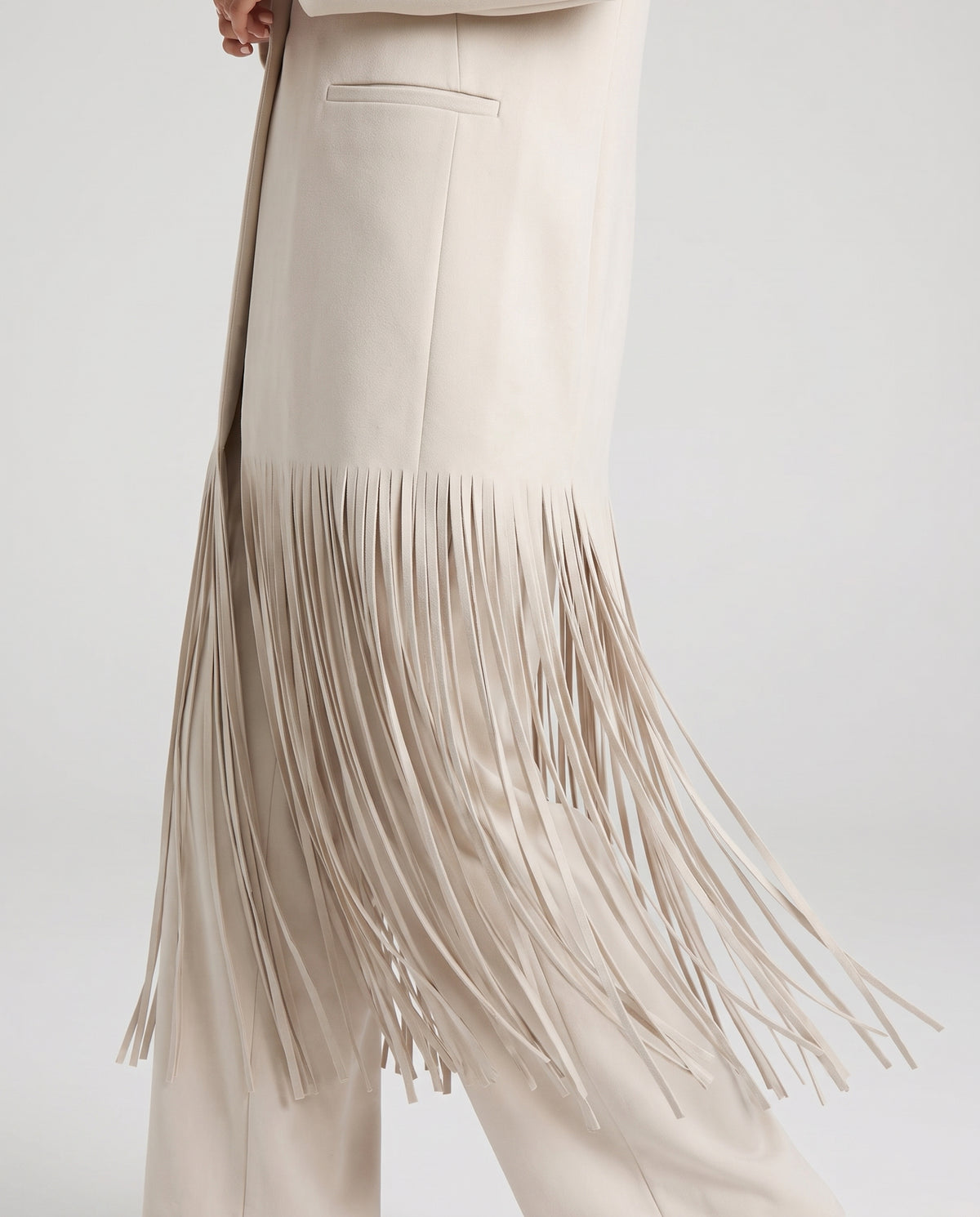 Mila Longline Fringe Blazer Coat - fringe detail