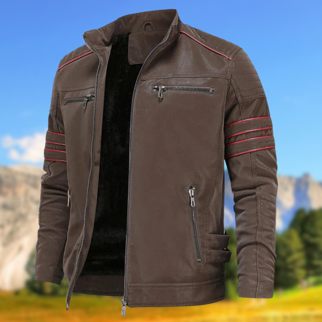 Gregor | Men's Biker Zip-Up Jacket Black and Brown