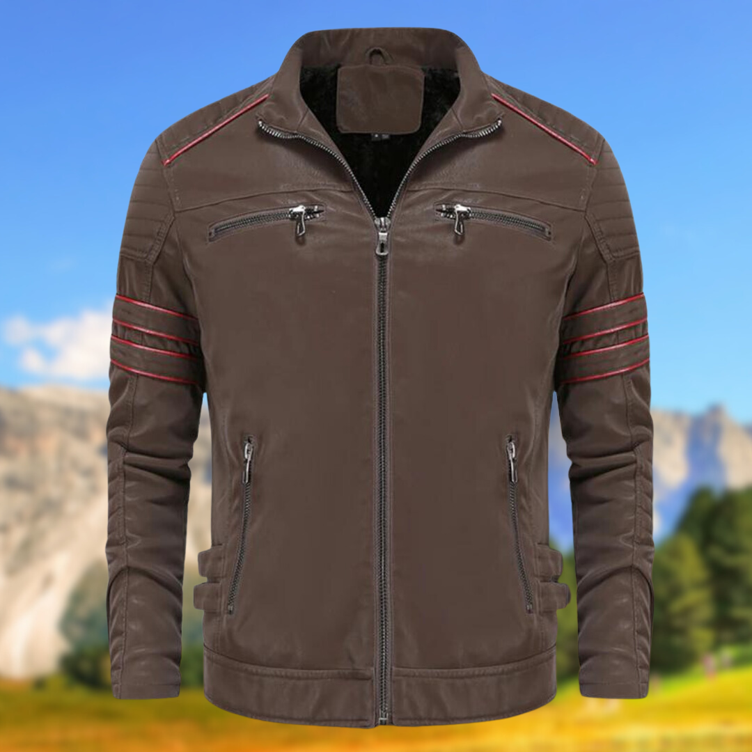 Gregor men's biker zip-up jacket in Brown