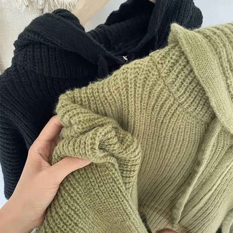 Alvina | Women's Zip-Up Hooded Cardigan in Green and Black