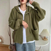 Alvina | Women's Zip-Up Hooded Cardigan in Green and Black