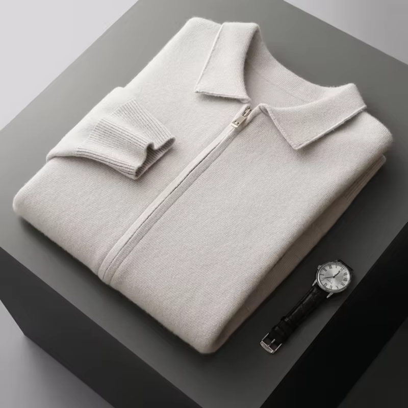 Lindsey full zip collared knit jacket in White