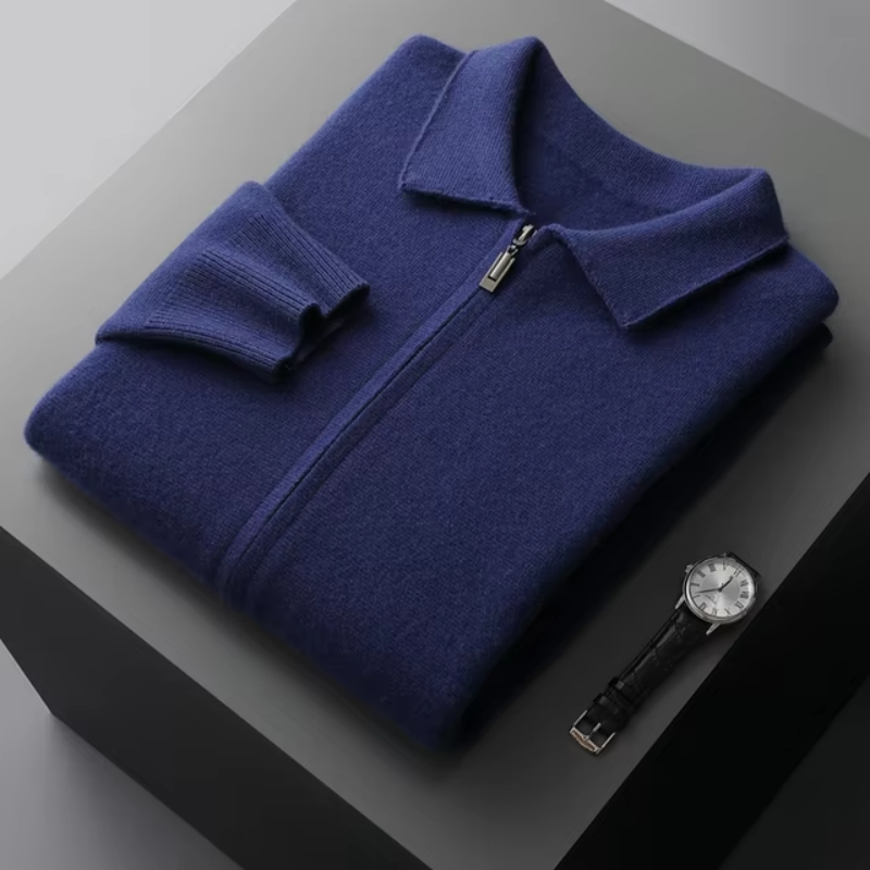 Lindsey full zip collared knit jacket in Blue