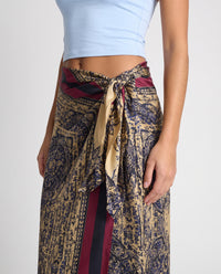 Poppy paisley wrap maxi skirt close-up detail