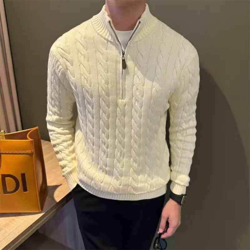 Melrose | Men's Zip-Up Cable Knit Jumper