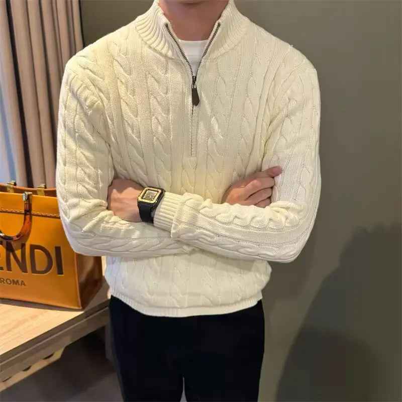 Melrose | Men's Zip-Up Cable Knit Jumper