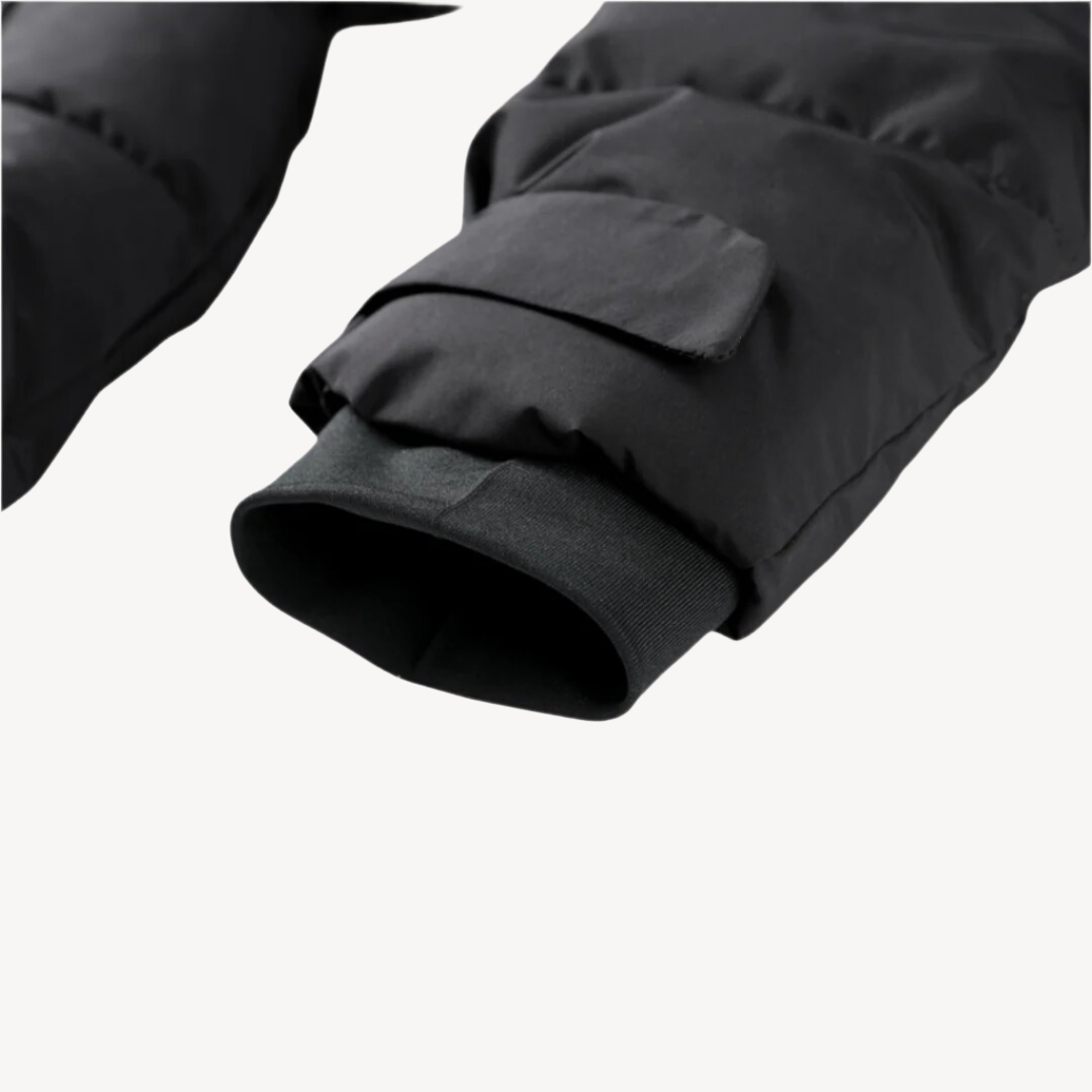 Maelys belted puffer jacket detail view five