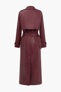Nerissa | Women's Long Belted Trench Coat Burgundy and Black