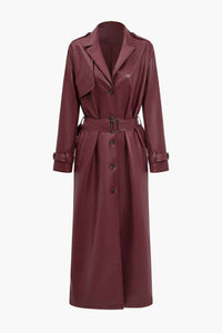 Nerissa | Women's Long Belted Trench Coat Burgundy and Black