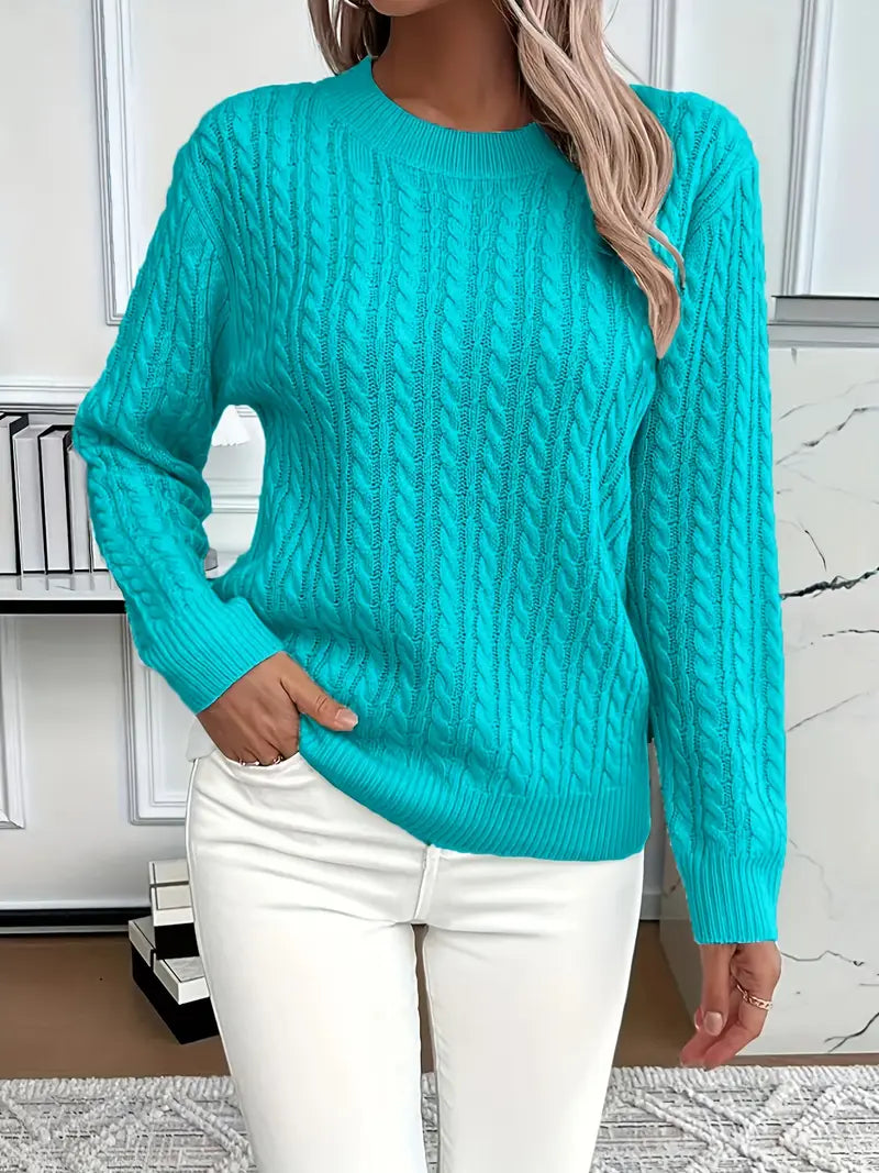 Katharine cable knit jumper in Peacock Blue