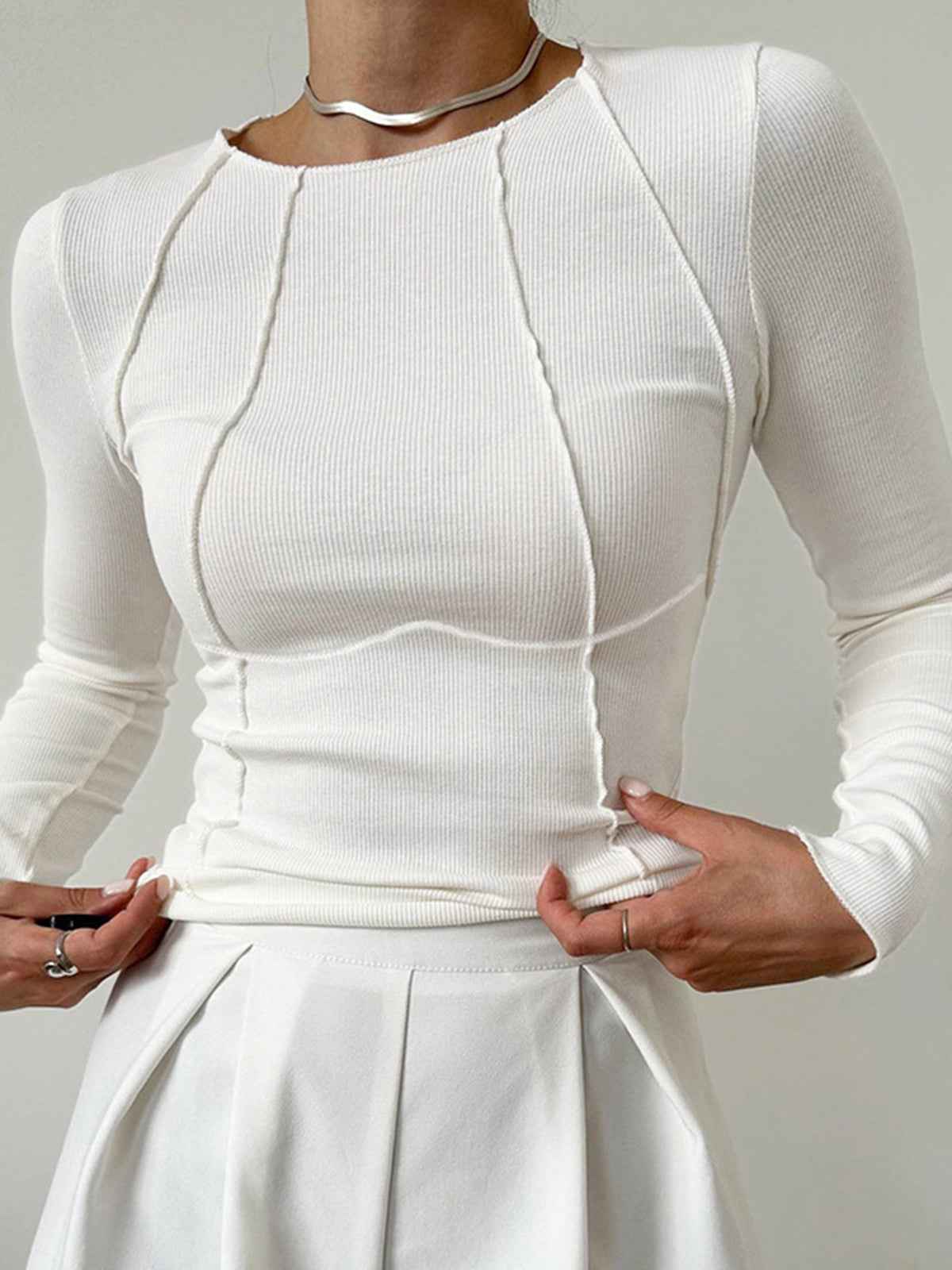 Cesarine | Women's Fitted Ribbed Long Sleeve Top