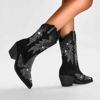Sigrid | Women's Embellished Mid Calf Pointed Toe Boots Black