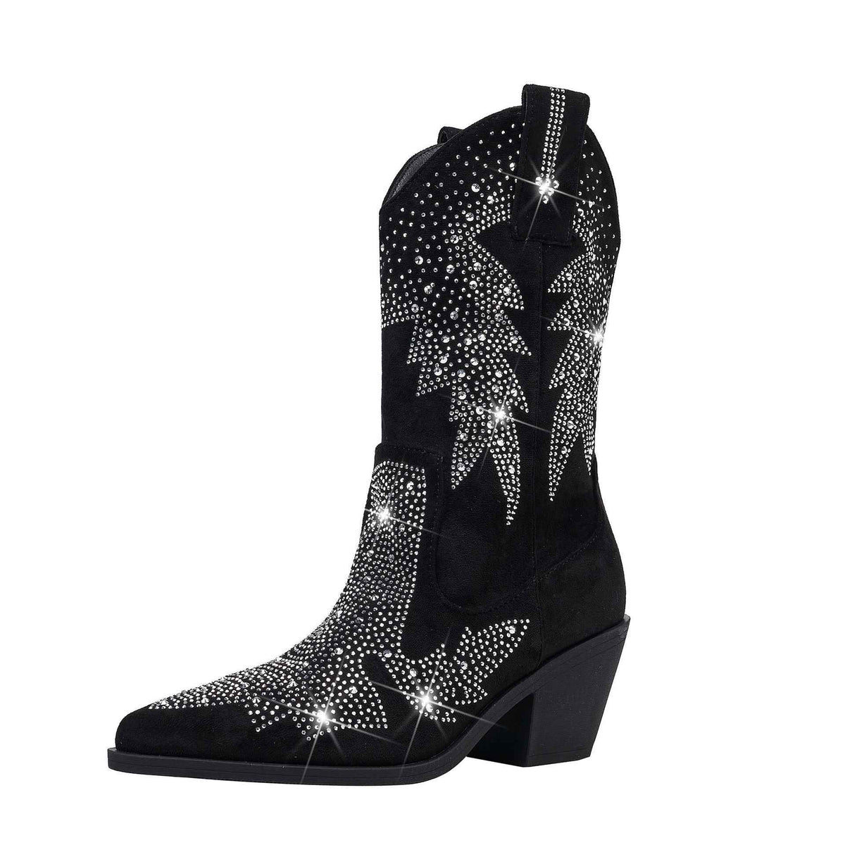 Sigrid | Women's Embellished Mid Calf Pointed Toe Boots Black