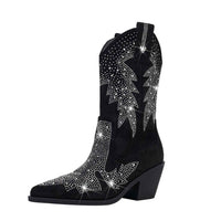 Sigrid | Women's Embellished Mid Calf Pointed Toe Boots Black