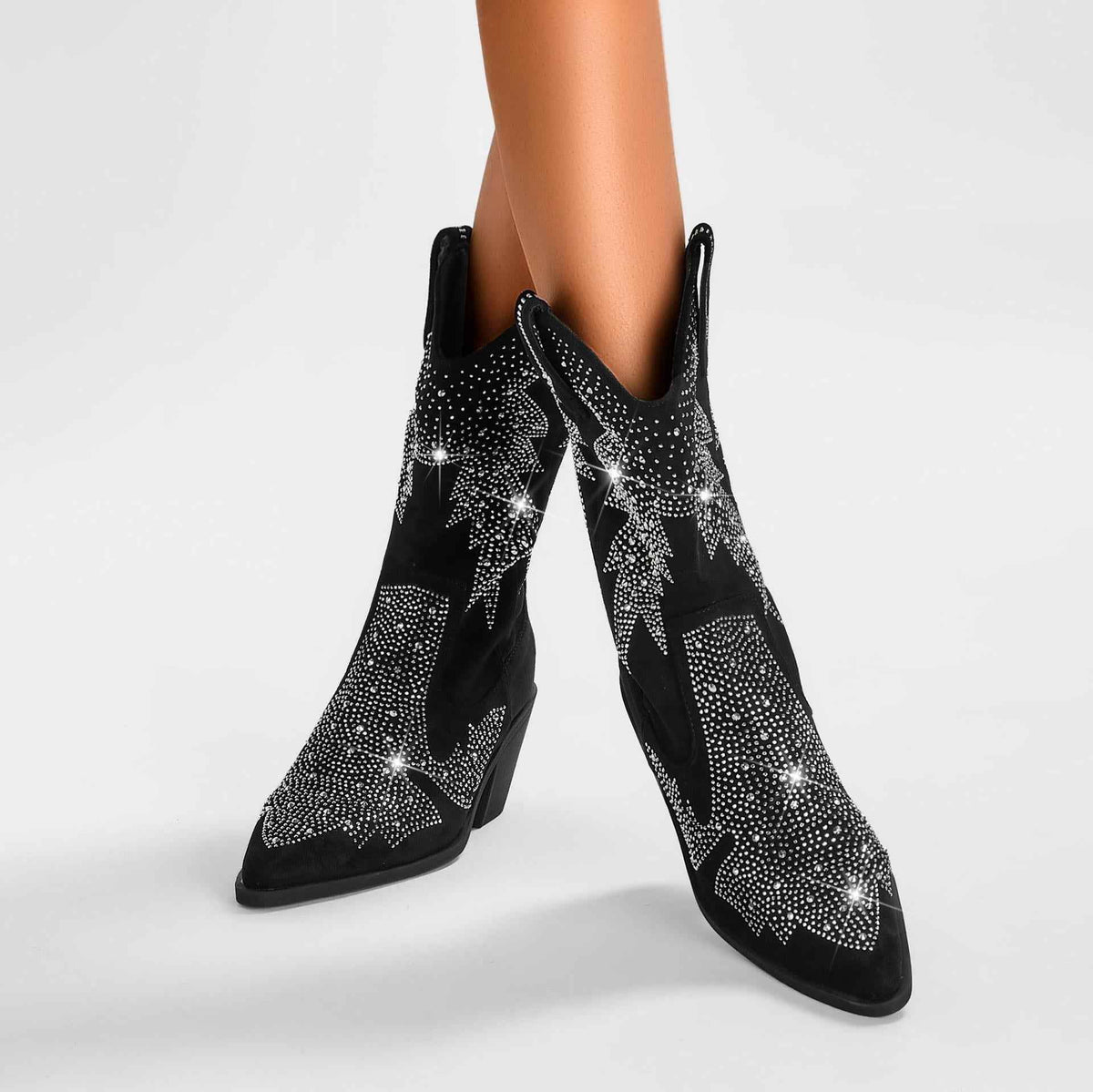Sigrid | Women's Embellished Mid Calf Pointed Toe Boots Black