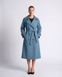 Saskia longline belted trench coat in Blue - front