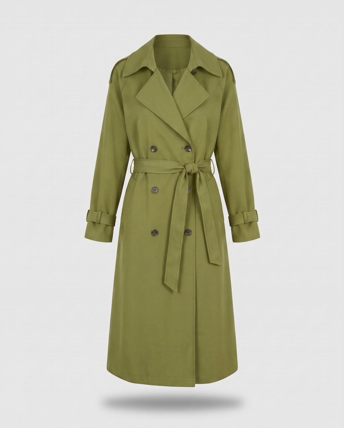 Saskia longline belted trench coat in Avocado - product only