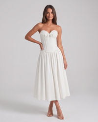 Zoe Strapless Corset Bow Midi Dress - White - pose