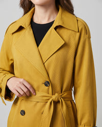 Marlowe longline belted trench coat in Lemon Yellow - detail close-up