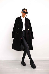 Hyacinth | Women's Double-Breasted Long Coat Notch Lapel