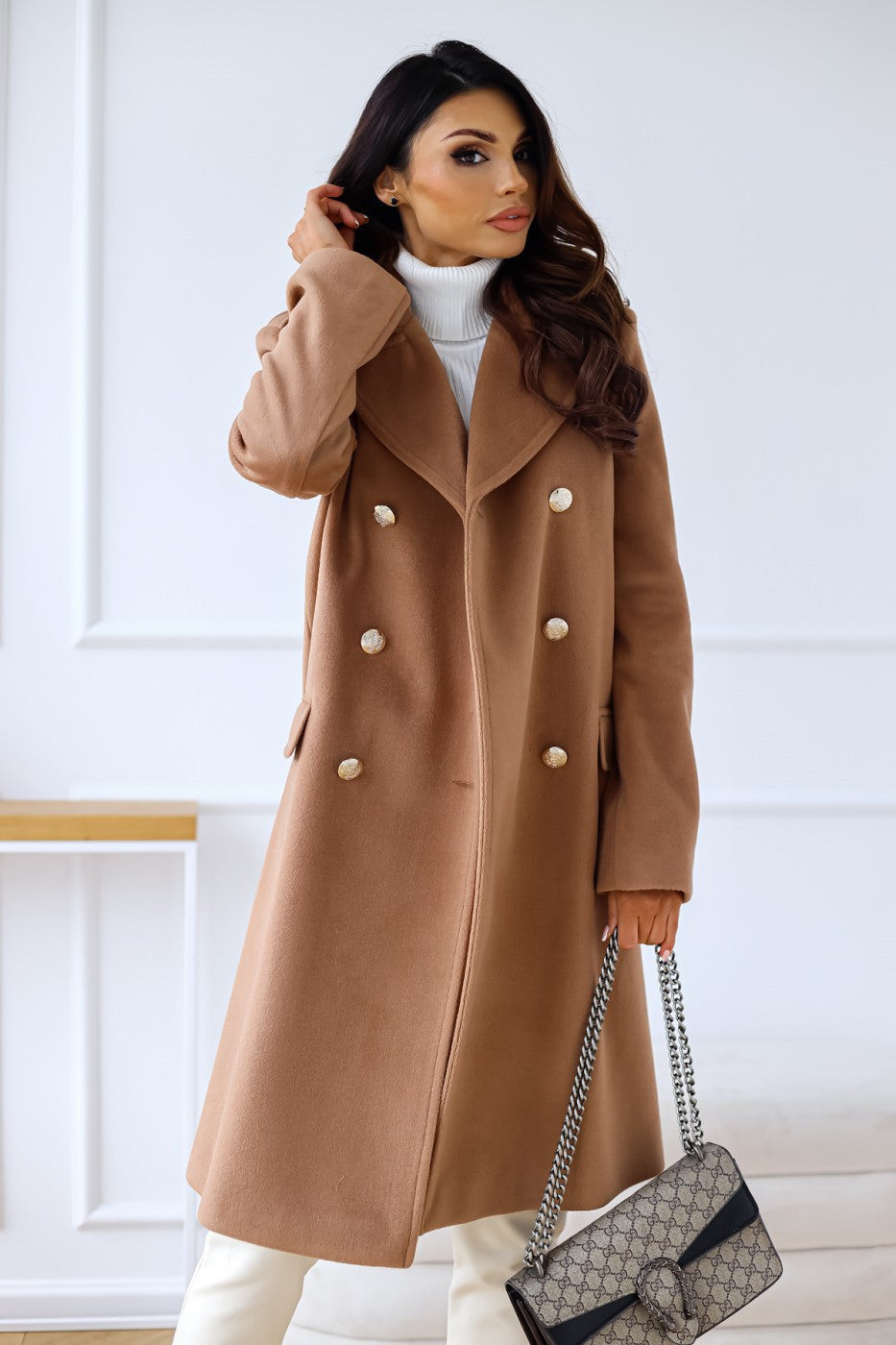 Hyacinth double-breasted long coat in Brown