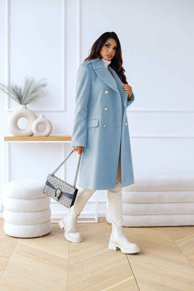 Hyacinth | Women's Double-Breasted Long Coat Notch Lapel