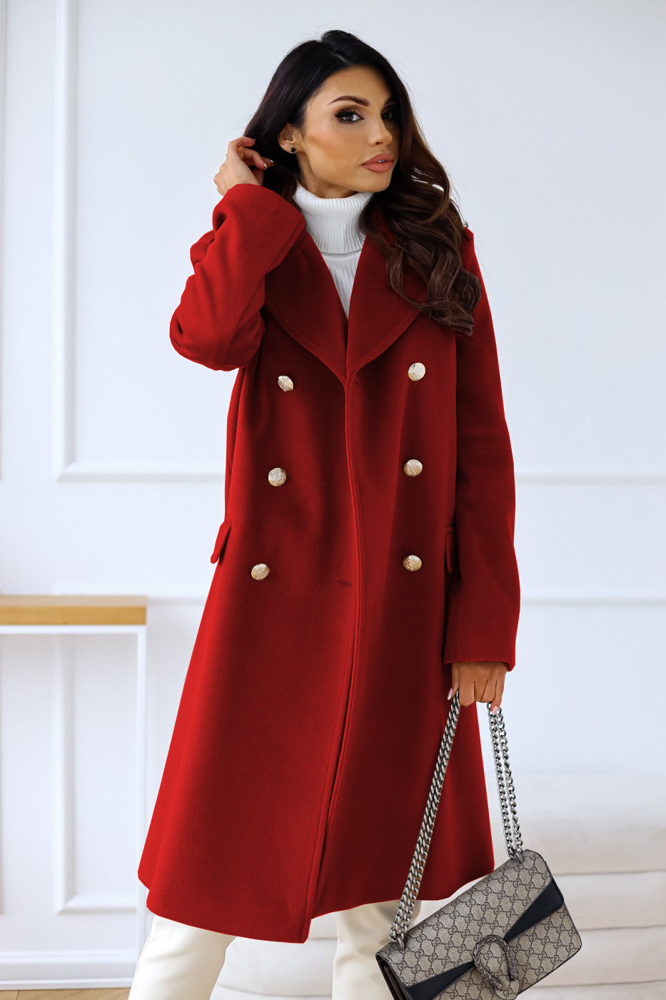 Hyacinth double-breasted long coat in Red