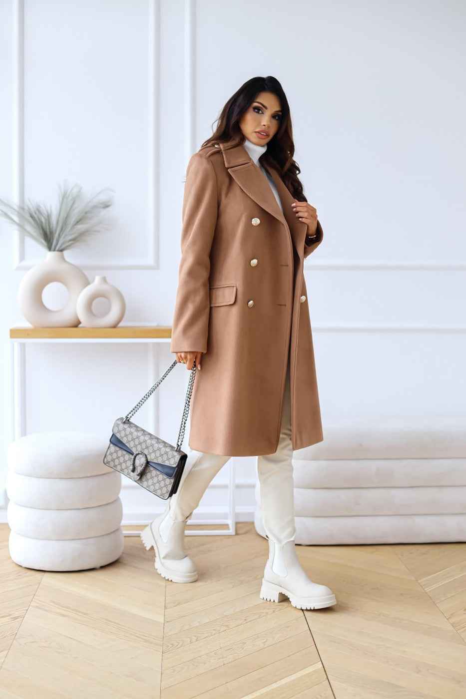 Hyacinth | Women's Double-Breasted Long Coat Notch Lapel