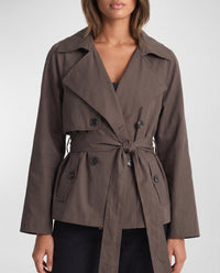 Aurora cropped double-breasted trench coat close-up detail
