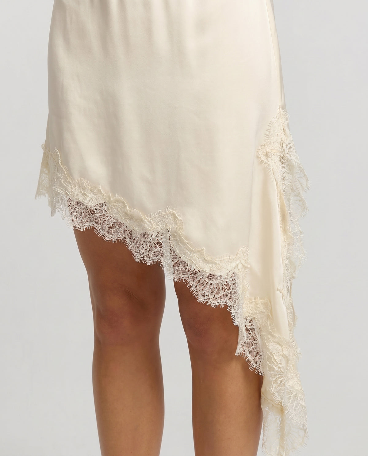 Zara Lace Trim Asymmetric Slip Skirt - lace detail