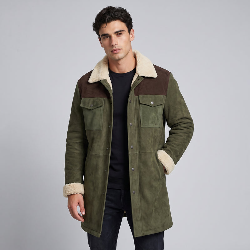 Coleridge suede sherpa lined coat army green