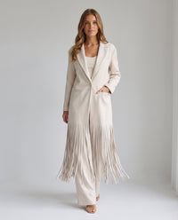 Mila Longline Fringe Blazer Coat Cream