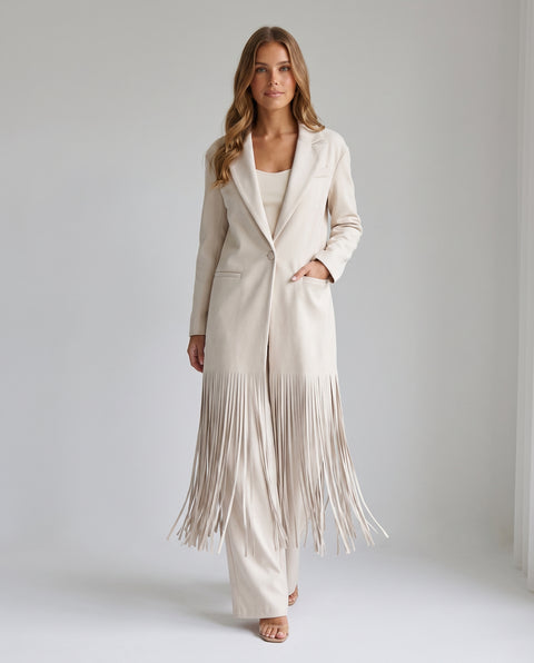 Mila | Longline Fringe Blazer Coat