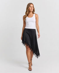 Zara Lace Trim Asymmetric Slip Skirt Black