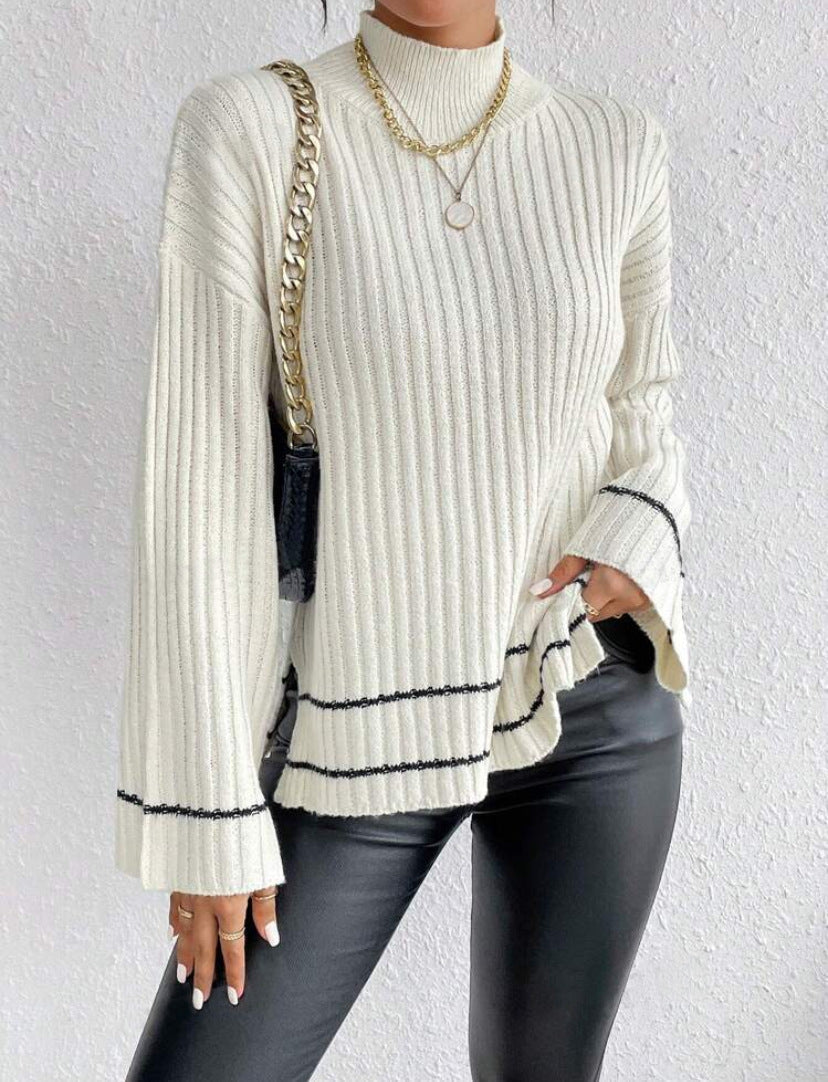 Alida ribbed tunic jumper in White