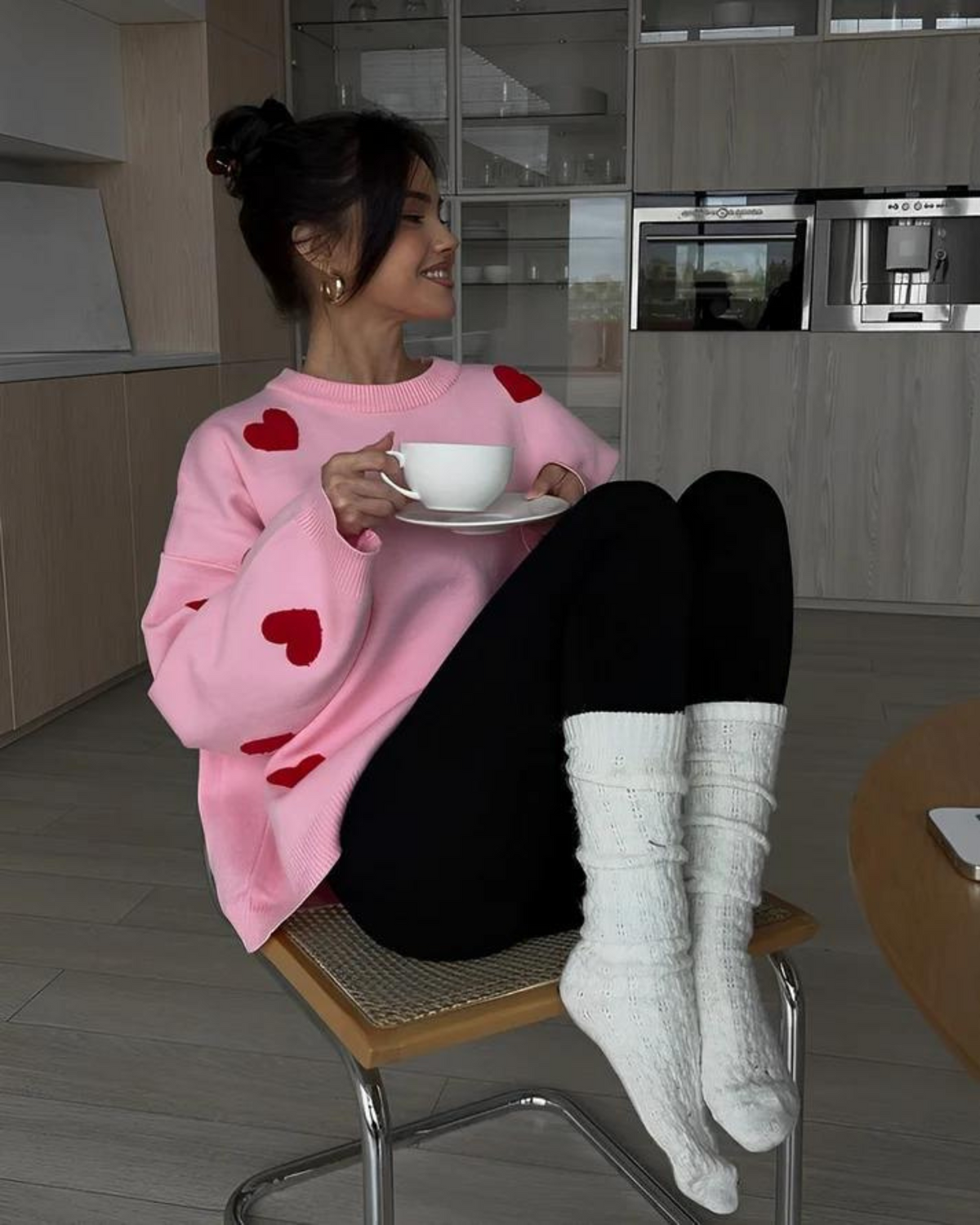 Damaris oversized crew neck jumper in Pink
