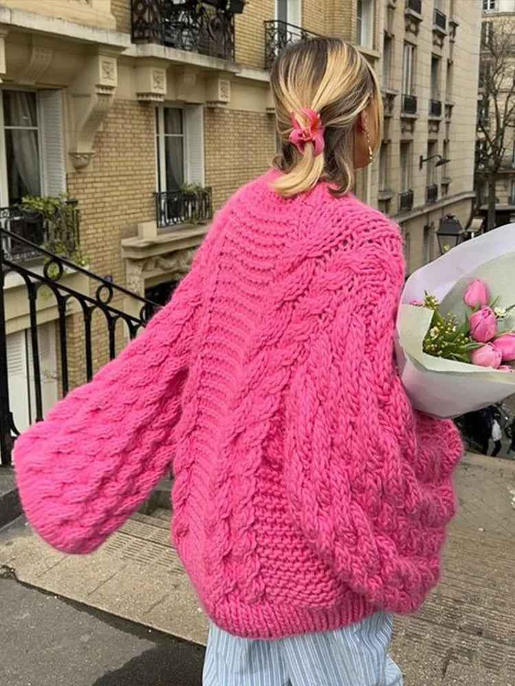 Cecily cable knit sweater in Pink