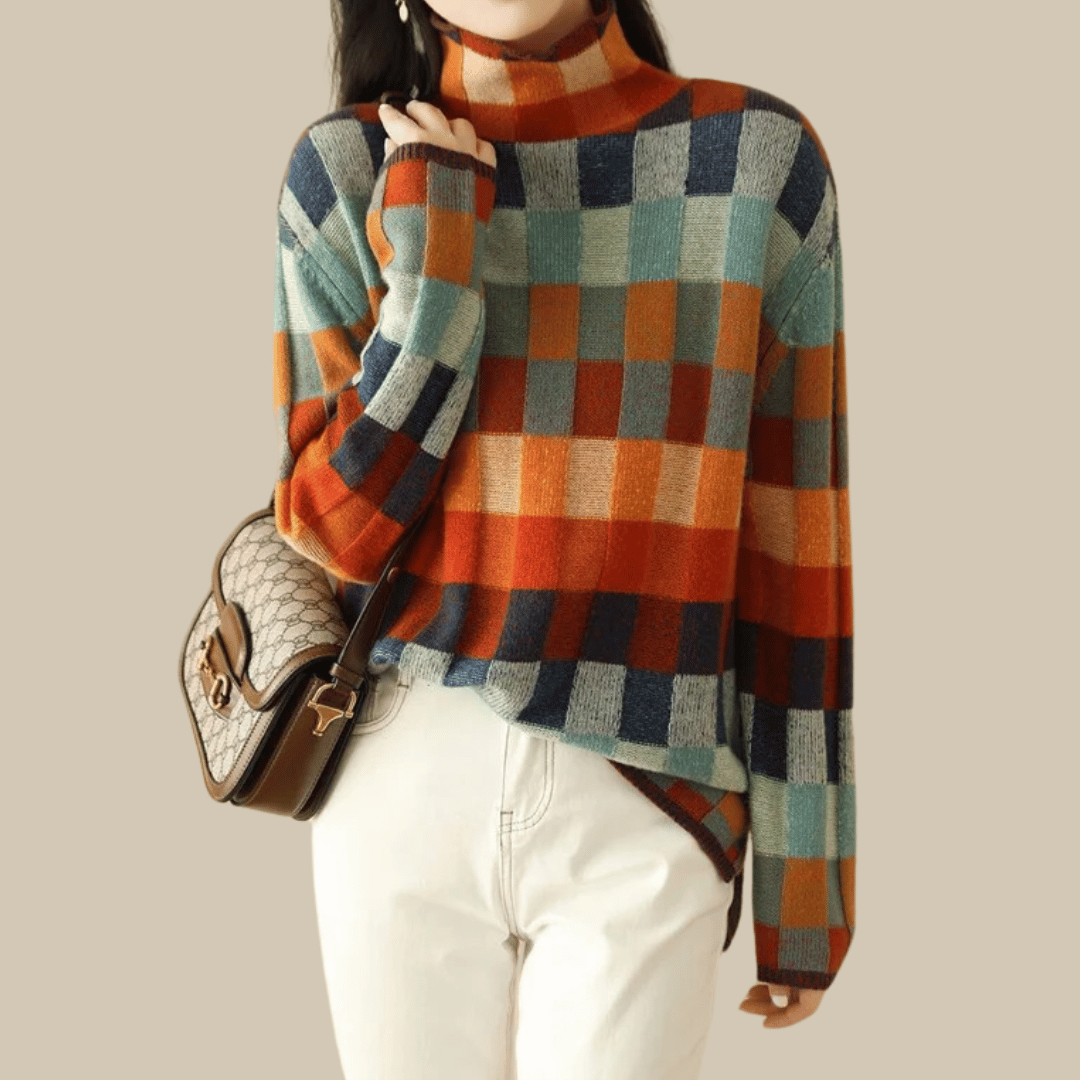 Ernestine | Women's Tricolour Turtleneck Colour Block Jumper
