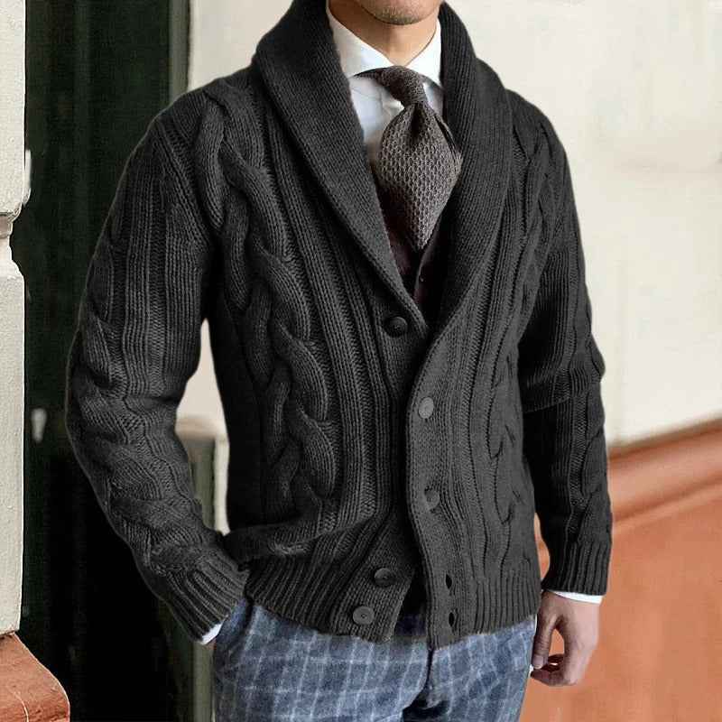 Linus | Men's Shawl Collar Cable Knit Jumper
