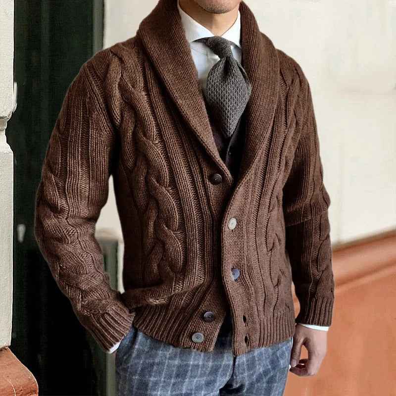 Linus | Men's Shawl Collar Cable Knit Jumper
