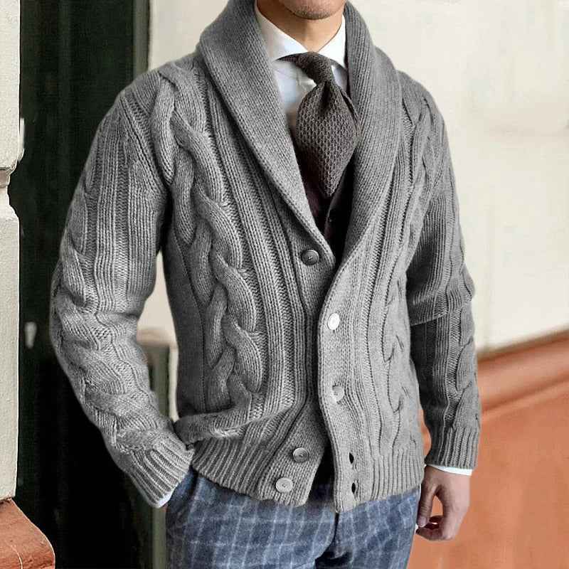 Linus | Men's Shawl Collar Cable Knit Jumper