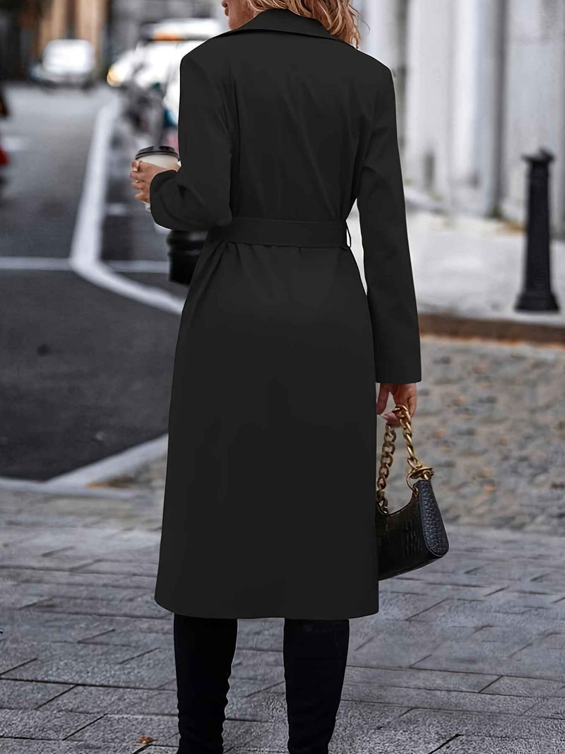 Karenza | Women's Double-Breasted Longline Coat in Black