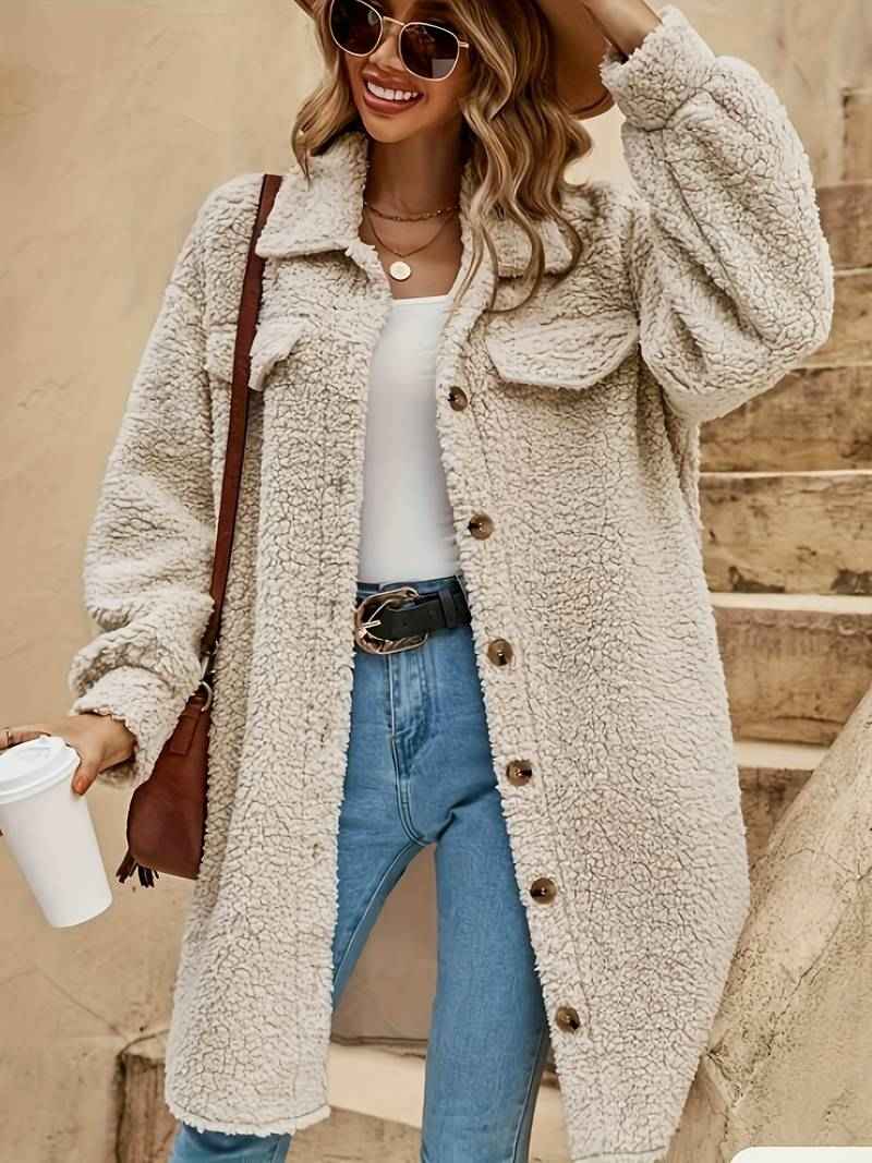 Fiorella | Women's Beige Oversized Sherpa Coat