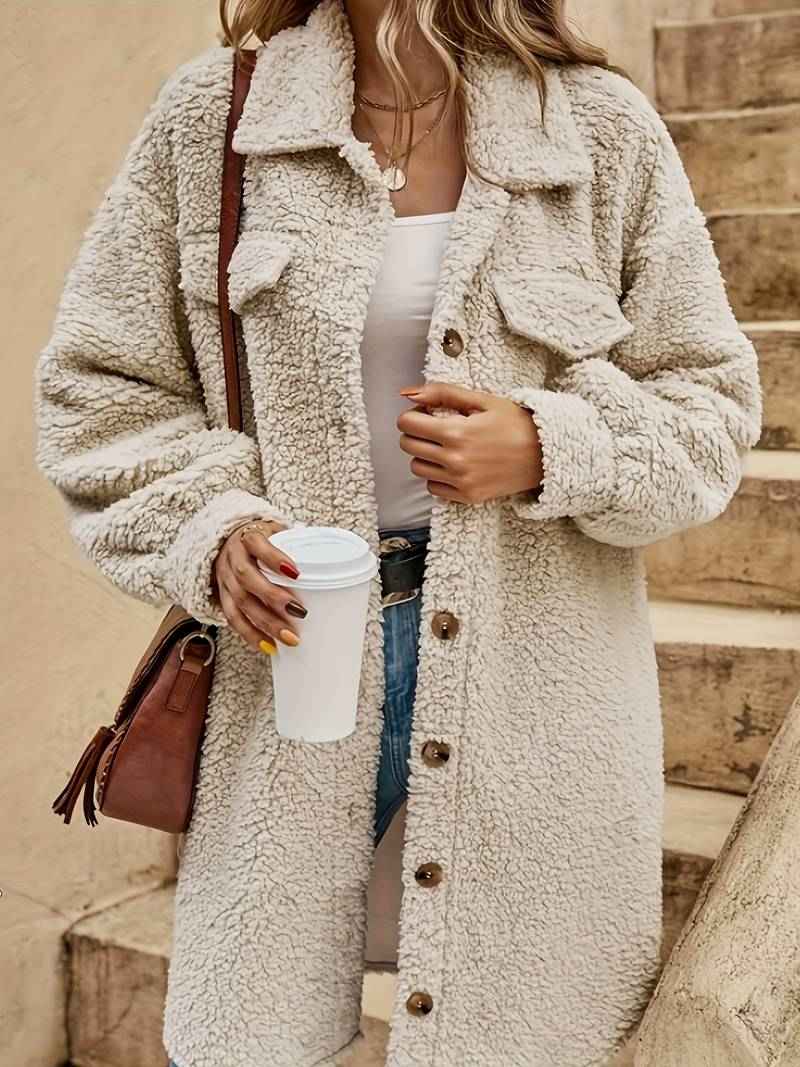 Fiorella | Women's Beige Oversized Sherpa Coat