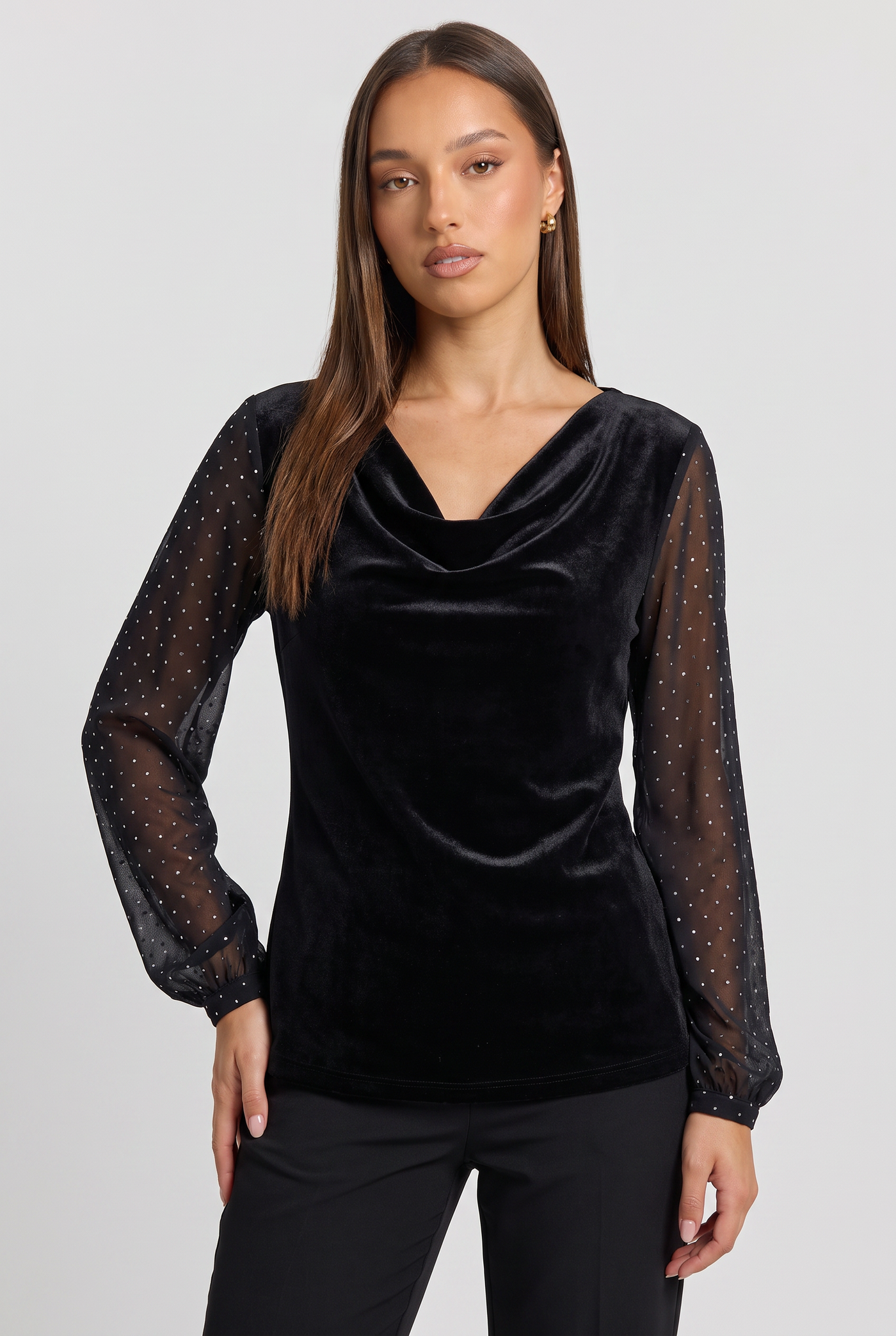 Eglantine | Women's Velvet Cowl Neck Top Black