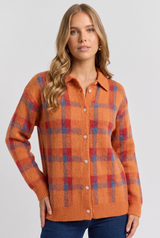 Edwina | Women's Plaid Knit Cardigan Orange Button Up